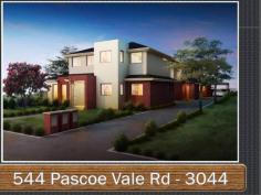 PASCOE VALE  Lot 1 544 PASCOE VALE ROAD Prime Location in Strathmore School Zone. A perfect opportunity in Strathmore School Zone for first home buyers, young couples to start a new life, or a great investment with loads of future potential. Minutes away to Melbourne CBD, Tullamarine freeways, Essendon DFO Shopping centre. Walking distance to train stations, school, transports, local amenities etc. Townhouse with 6 star energy rating. Upstairs: Master with BIR, en suite, 2 Additional bedrooms with BIR, all Carpeted, separate bathroom and toilet. Downstairs: Open plan kitchen with meals Area and separate living with study Nook. European Laundry with toilet and internal access to Garage. Approx 20 m2. Extra include: - premium quality fittings and fixtures with stainless steel appliances, dishwasher (Technika brand), Stainless steel down lights, timber floor coverings & square set finish. Braemar heating and cooling systems, alarms systems, ducted vacuum systems and much more. Plans available at request.  There is no better place to start your future - enquire now! Offers Invited. CONSTRUCTION WILL BE FINISHED JULY 2014. PRIVATE SALE  FOR FURTHER INFORMATION PLEASE CONTACT RICHARD ALI 0411 525 506 OR CHINTAN AMIN 0413 079 599  Inspection Times Saturday , May 17 4:00pm to 4:30pm