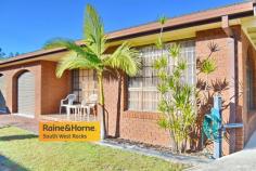  1/4 ROY SANDERS PLACE SOUTH WEST ROCKS NSW 2431 $355,000 Renovated two bedroom villa located within an easy walk to Back Creek and Town Centre. Has a garage, carport, rear undercover outdoor area, air-conditioned and only recently renovated. Currently under lease to great tenants at $320.00 per week. This villa is in a great location. 