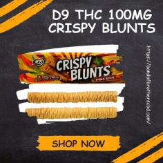   the perfect blend of creamy and crispy textures infused with 100mg D9. Indulge in our Peanut Butter -filled Crispy Phyllo Dough sticks, carefully crafted with high-quality ingredients. Each pack contains two Crispy Blunts , providing a total of 50mg D9 per stick. Experience a unique and satisfying taste sensation with Crispy Blunts – the crispy sticks that exceed expectations. 