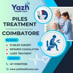  Hemorrhoids, commonly known as piles, are a prevalent medical condition that affects many individuals, causing discomfort and pain. If you're looking for effective piles treatment in Coimbatore, you're not alone. Yazh Healthcare in Coimbatore offers advanced treatment options and professional care to help you manage and overcome this condition.   Understanding Piles   Piles are bulging veins in the lower rectum and anus that resemble varicose veins. They can form inside the rectum (internal hemorrhoids) or beneath the skin near the anus (external hemorrhoids). Symptoms may include pain, itching, swelling, and bleeding during bowel movements.   Why Should I Choose Yazh Healthcare for Piles Treatment in Coimbatore?   At Yazh Healthcare, we provide comprehensive piles treatment tailored to each patient's needs. Our experienced medical team ensures that you receive the best care possible, from diagnosis to post-treatment support.   Advanced Piles Treatment Options   1. Medication: Initial treatment for mild piles often includes over-the-counter medications to reduce pain and swelling. Our doctors can recommend the most effective topical ointments and oral medications.   2. Non-Surgical Procedures: For more persistent cases, non-surgical procedures like rubber band ligation, sclerotherapy, and infrared coagulation are available. These minimally invasive treatments effectively reduce hemorrhoid size and alleviate symptoms. 3. Surgical Options: In severe cases, surgical intervention may be necessary. Our expert surgeons at Yazh Healthcare perform advanced procedures like hemorrhoidectomy and stapled hemorrhoidopexy, ensuring minimal discomfort and quick recovery.   4. Laser Treatment: We offer state-of-the-art laser treatment for piles, a highly effective and less invasive option that promotes faster healing and reduces post-operative pain.   Piles Doctor or Hospital Near Me, Coimbatore   Finding the proper specialist is critical for a successful therapy. At Yazh Healthcare, our team of skilled doctors specializes in treating piles and other anorectal disorders. Our hospital is equipped with the latest technology and facilities to provide top-notch care. When you search for piles doctor or hospital near me, Coimbatore, you can be confident that Yazh Healthcare is the best choice for reliable and compassionate medical care.   Benefits of Choosing Yazh Healthcare   - Experienced Specialists: Our team consists of highly qualified and experienced doctors who are experts in treating piles. - Advanced Technology: We use the latest medical equipment and techniques to ensure effective treatment. - Comprehensive Care: From diagnosis to treatment and post-operative care, we provide a holistic approach to managing piles. - Patient-Centered Approach: Our primary focus is on providing personalized care that meets the unique needs of each patient.   Tips for Preventing Piles   In addition to seeking medical treatment, there are several steps you can take to prevent piles:   - Diet: Eat a high-fiber diet to ensure smooth bowel movements and prevent constipation. - Hydration: Drink enough of water to keep your digestive system running smoothly. - Exercise: Regular physical activity helps maintain healthy bowel function. - Healthy Bowel Habits: Avoid straining during bowel movements and go as soon as you feel the urge.   If you or a loved one is struggling with piles, don't hesitate to seek professional help. Yazh Healthcare in Coimbatore offers comprehensive piles treatment options tailored to your specific needs. With our experienced specialists and advanced treatment methods, we are committed to providing the best care possible.   For the best piles treatment in Coimbatore and to find a piles doctor or hospital near me, Coimbatore, contact Yazh Healthcare today. Let us help you achieve a pain-free and comfortable life.   Contact Us: Website: https://yazhhealthcare.com/ Call Us: +91 7418879188 