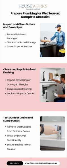  Get ready for the wet season with our complete plumbing
checklist . Protect your home from leaks and damage. Check out this infographic
to follow our easy steps for a worry-free season. 