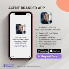 Many people dream of having their own mobile app, but the process can be costly, time-consuming, and challenging. As a Realtor in Orlando, Florida, with a passion for technology, I faced these same challenges. I hired a team of developers and started creating simple apps like a Tip Calculator, Everyday Calculator, and Mortgage Loan Calculator. After successfully launching my own app, I realized I could offer this service to others. Quick Consulting and Management LLC now develops affordable apps for Realtors, Loan Officers, and companies. Contact us for more information or to schedule a demo.